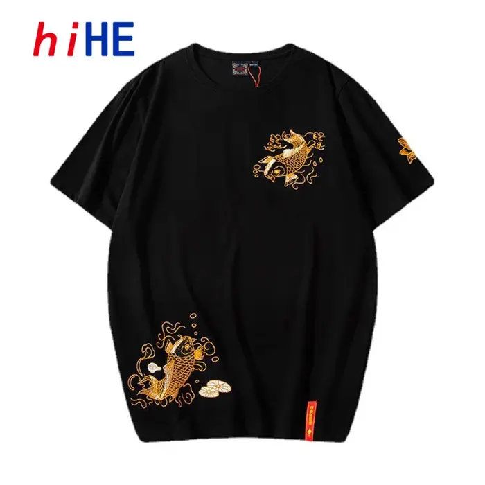 Brocart carpe broderie t-shirt hommes tricot vêtements Kpop Hippie surdimensionné T-Shirts