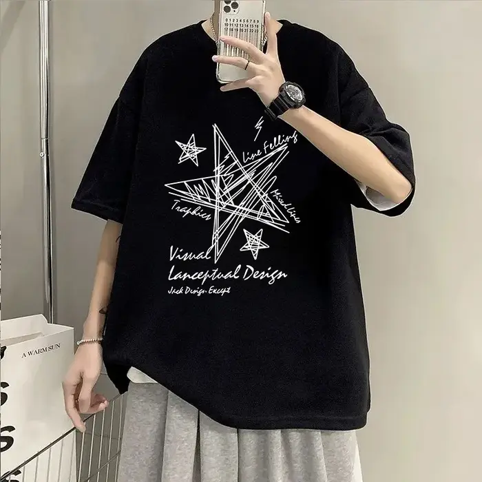 T-shirt surdimensionné imprimé étoiles Line pour hommes et femmes