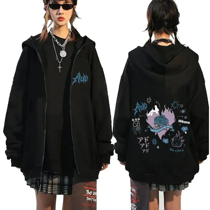 Ado World Tour 2025 Hibana sweat à capuche avec fermeture éclair hommes femmes mode dessin animé japonais Manga Style veste zippée unisexe sweat-shirt décontracté