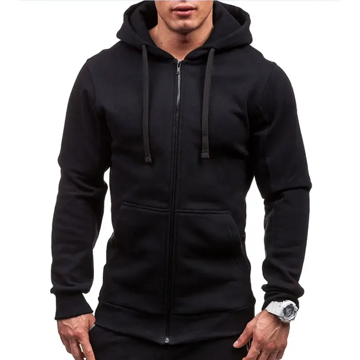 Sweat-shirt décontracté à capuche avec fermeture éclair pour homme, Cardigan de couleur unie, vestes
