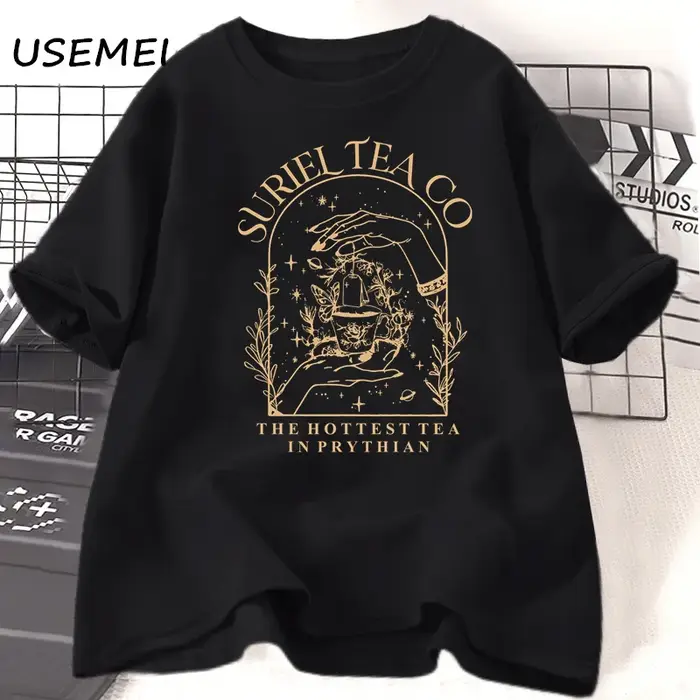 Suriel Tea Co-T-shirt à manches courtes en coton pour hommes et femmes, une cour de fleurs et des or