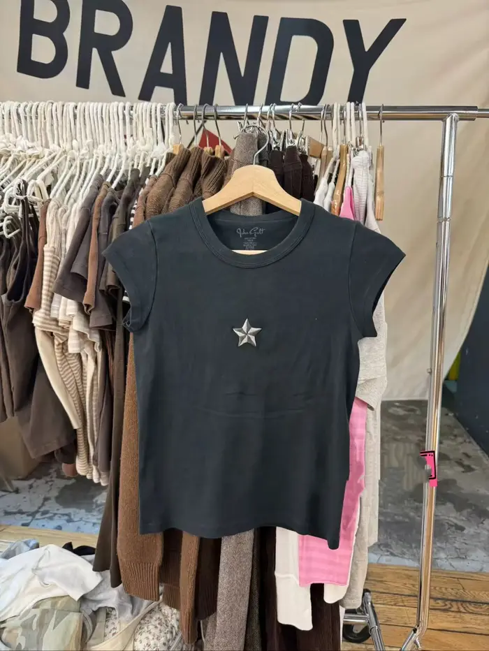 T-shirts rétro à imprimé étoile à cinq branches pour femmes, streetwear, coupe ajustée, polyvalents, manches courtes, t-shirts vintage chics et simples, tops Y2K
