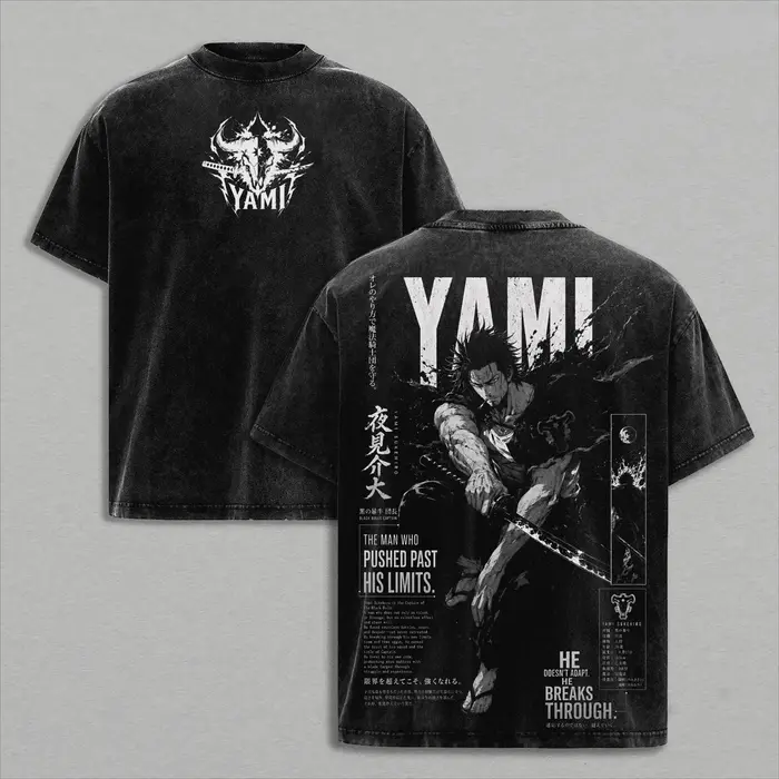 T-shirt Manga Black Clover Yami Sukehiro, vintage, délavé, surdimensionné, t-shirt d'été en coton à 