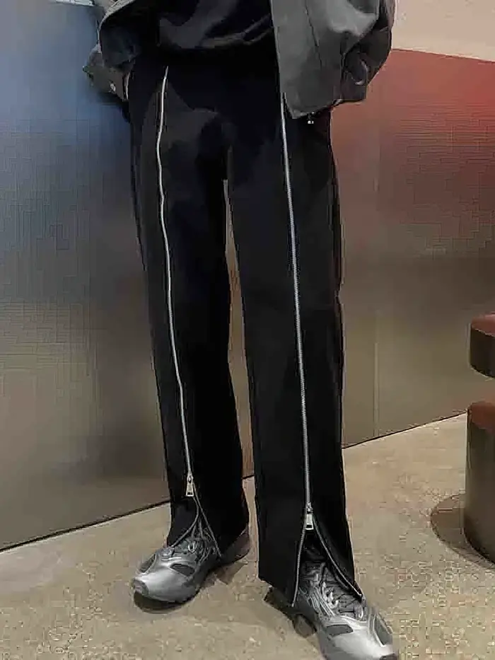Pantalon de costume fendu pour hommes, Streetwear, fermeture éclair, styliste, décontracté, droit, L