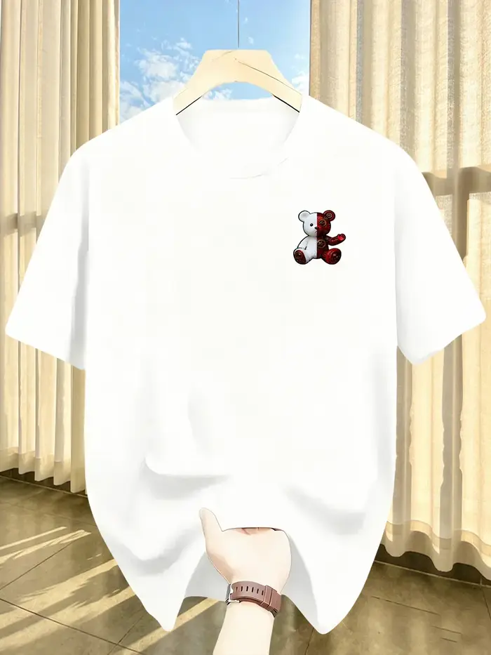 T-shirt imprimé pour homme, motif ours mécanique, essentiel pour l'été, doux et respirant, col rond,