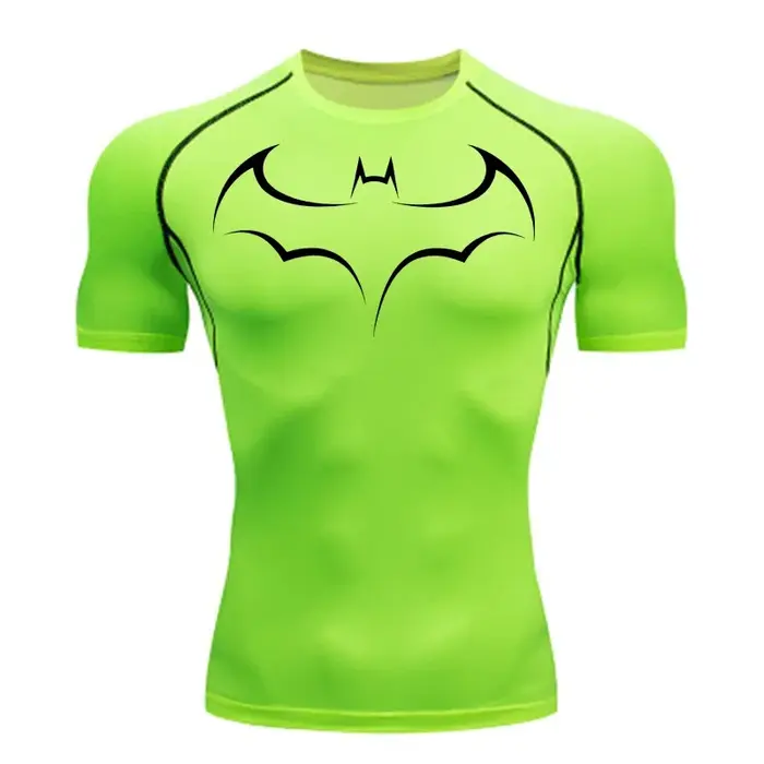 T-shirt de compression moulant pour homme à imprimé chauve-souris, à manches courtes, pour la course