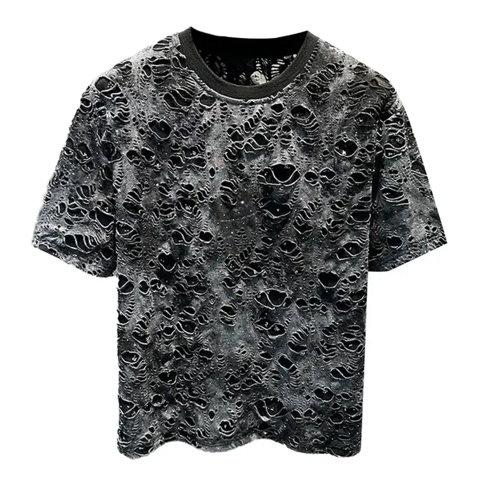 T-shirts pour hommes décontracté cravate-teinture déchiré T-shirts été Niche léger Unique polyvalent