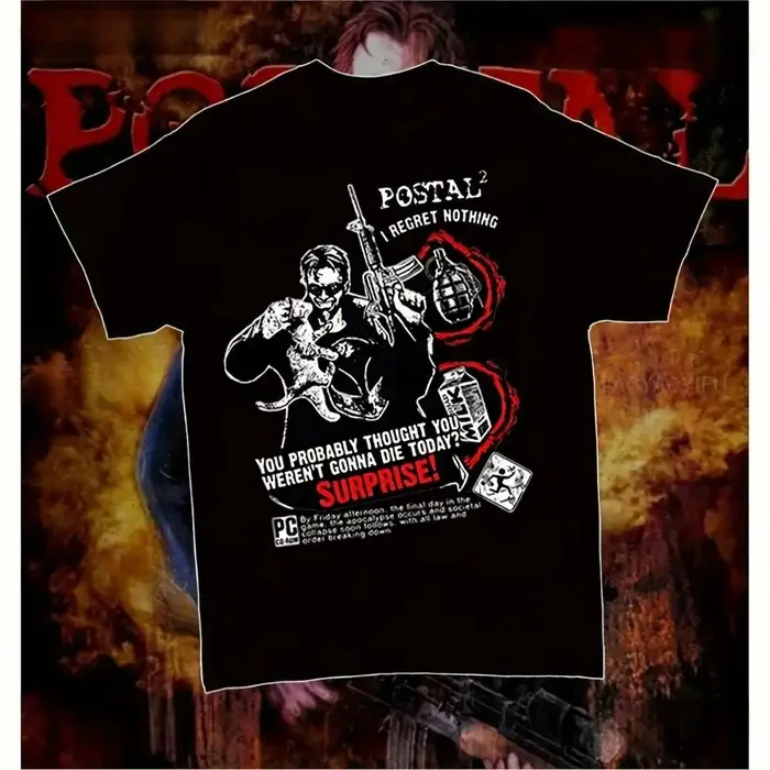 T-shirt humoristique à motif graphique Postal Dude, T-shirt de jeu, T-shirt Postal Dude Weapons, col