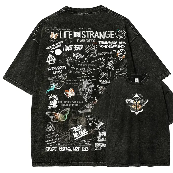 T-shirt délavé Life is Strange, vêtements de personnalité, adaptés à toutes les saisons, grande tail