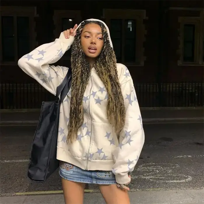 Sweat à capuche en polaire à étoiles pour femme, printemps-été 2025, nouveau, ample et polyvalent