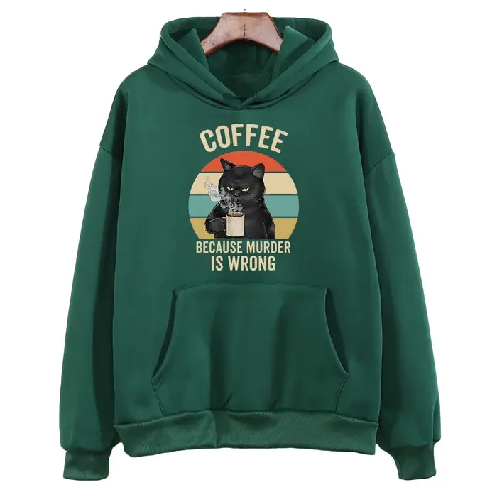 Sweat à capuche à manches longues pour femmes et hommes, sweat-shirt oversize avec image de café par