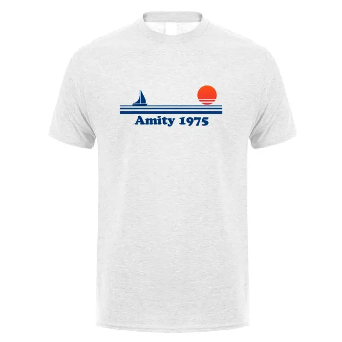 Amity 1975 t-shirt été hommes coton à manches courtes mâchoires rétro imprimé hauts t-shirts OT-033