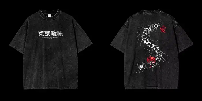 Harajuku Street T-shirt homme Anime Tokyo Ghoul Kaneki Ken mille-pattes Vintage coton lavé T-shirt é