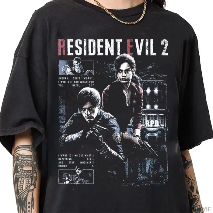 T-shirts 100% coton pour hommes et femmes, Leon Kennedy, streetwear, tops, Resident Evil 2 Biohazard