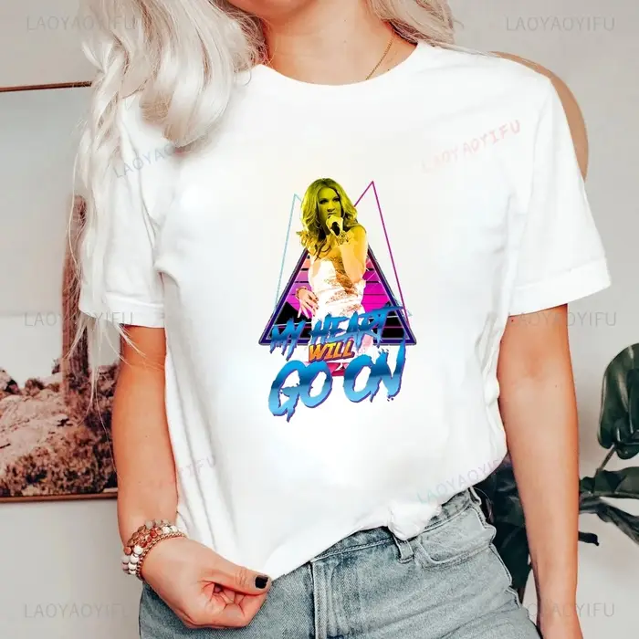 T-shirt imprimé rétro Céline Dion - Chemise à manches courtes tendance unisexe adaptée aux hommes et
