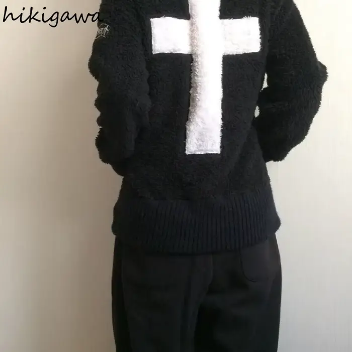 Veste à capuche en laine d'agneau Harajuku pour femmes