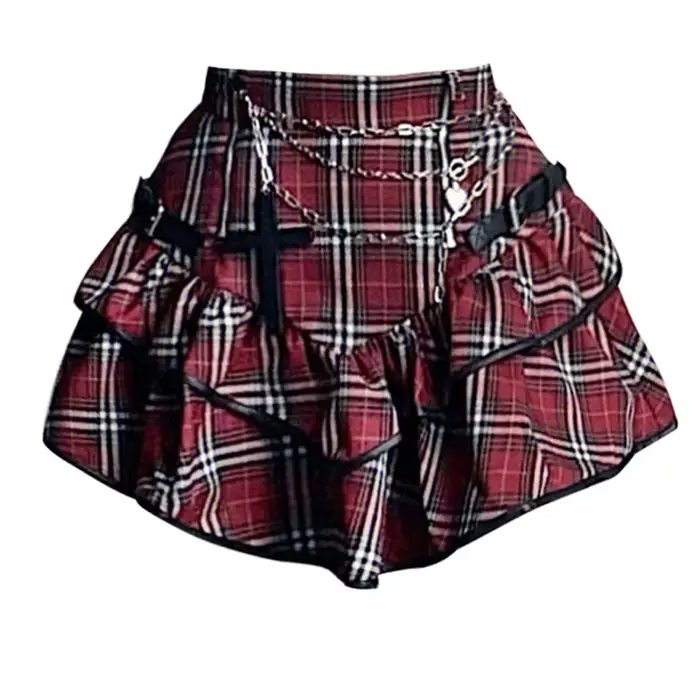AltGoth Punk gothique rouge jupe à carreaux femmes Vintage Y2k e-girl Emo Alt taille haute gâteau ju