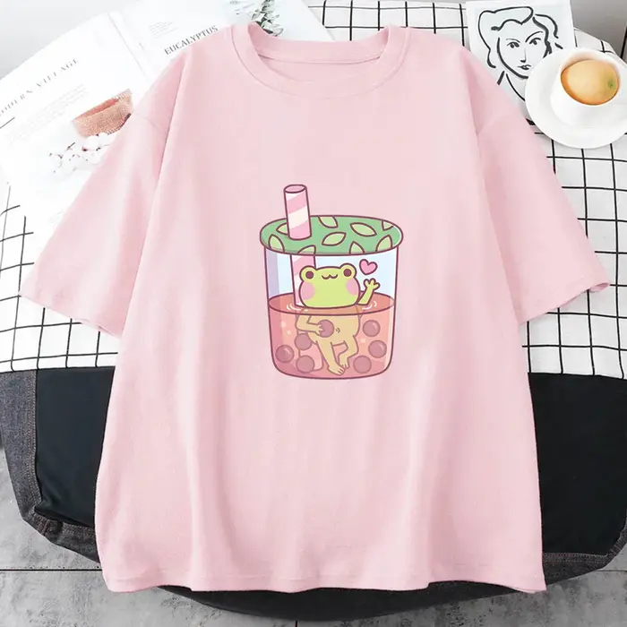 T-shirt à manches courtes pour hommes et femmes, grenouille mignonne, animal drôle, impression de de