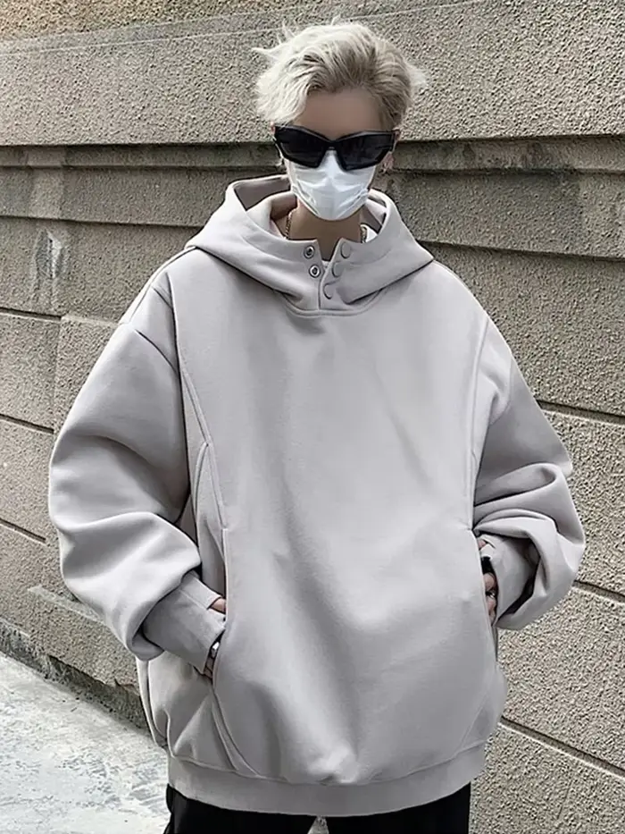 Sweat-shirt à capuche rétro pour hommes, col boutonné, polaire, Vintage, Hip Hop, mode Streetwear, a