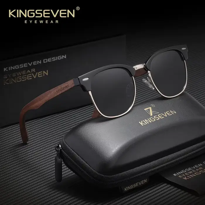 KINGSEVEN – lunettes de soleil rétro en noyer pour hommes et femmes, polarisées, faites à la main, P