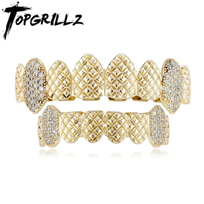 TOicalRILLZ-Ensemble de bijoux Hip Hop Iced Out CZ Grillz
