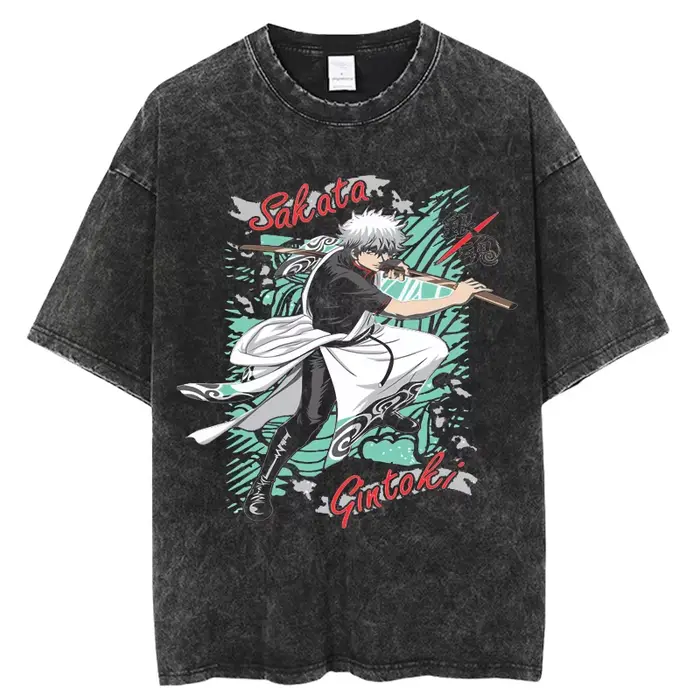 Anime japonais Gintama T-shirt Sakata Gintoki graphique Vintage lavé surdimensionné T-shirt vêtement