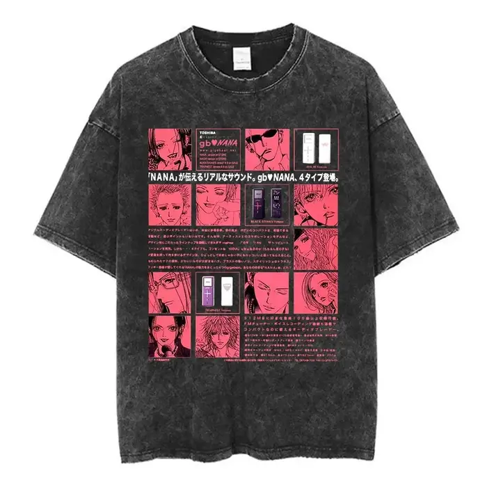 Japonais chaud Anime Nana Osaki Japonais rétro lavé T-shirt T-shirts lavé Vintage Lâche Surdimension