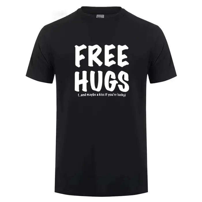 T-shirt imprimé Free Hugs pour homme, haut d'été à col rond et manches courtes, en coton, tendance, 