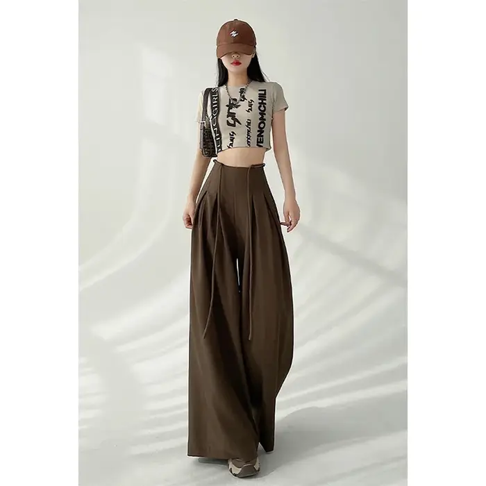 MEXZT Streetwear pantalon à jambes larges femmes coréen noir taille haute costume pantalon été mode 