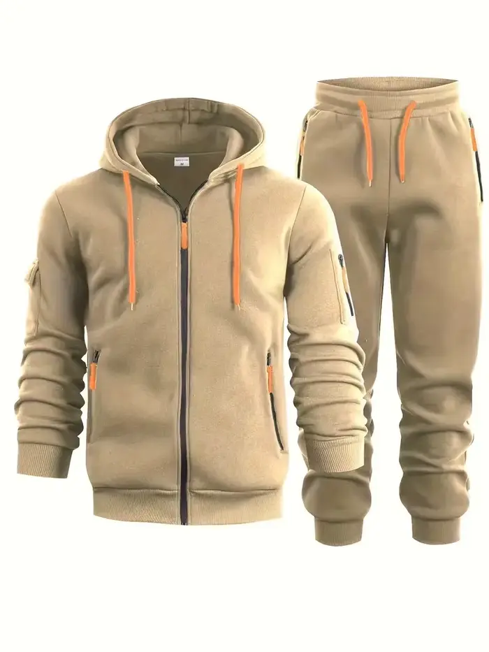Sweat-shirt à capuche pour hommes, fermeture éclair, manches, poche, sport décontracté, fibre de Pol