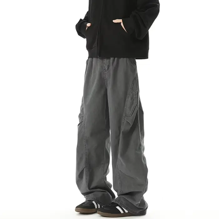 Salopette déstructurée vintage pour hommes et femmes, pantalon droit plissé décontracté et ample