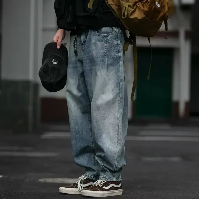 Jean ample délavé style Harlan pour homme grande taille coupe américaine rétro en toile style sarouel pour automne